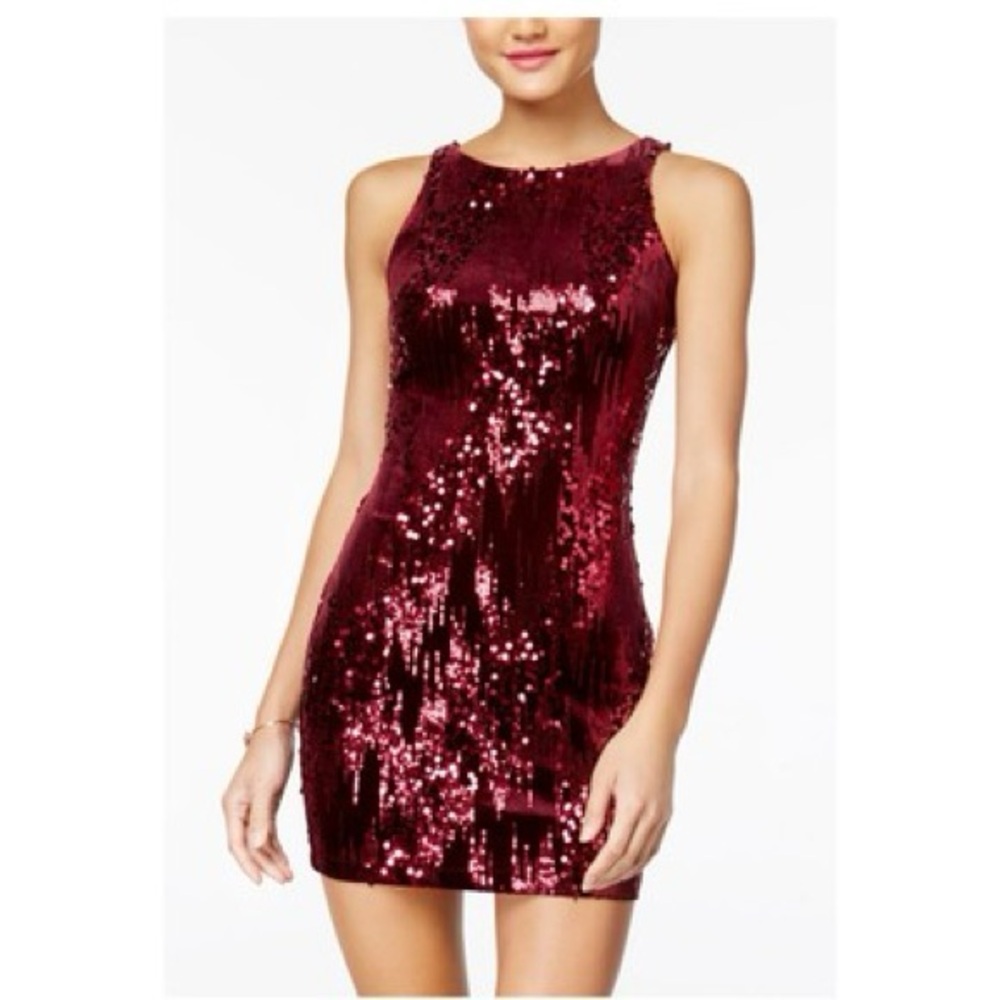 Emerald Sundae Burgandy Sequined and Velvet Sleeveless Dress Size Small